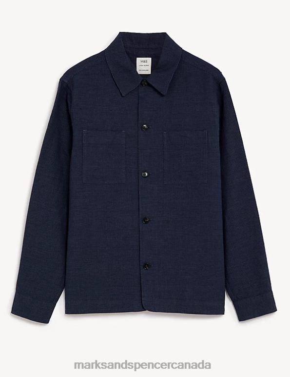 Men Blue Mix Clothing Marks & Spencer Linen Blend Overshirt 20VTD5396 - Marks and Spencer Canada locations