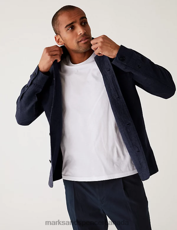 Men Blue Mix Clothing Marks & Spencer Linen Blend Overshirt 20VTD5396 - Marks and Spencer Canada locations