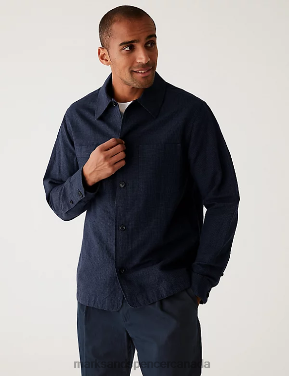 Men Blue Mix Clothing Marks & Spencer Linen Blend Overshirt 20VTD5396 - Marks and Spencer Canada locations