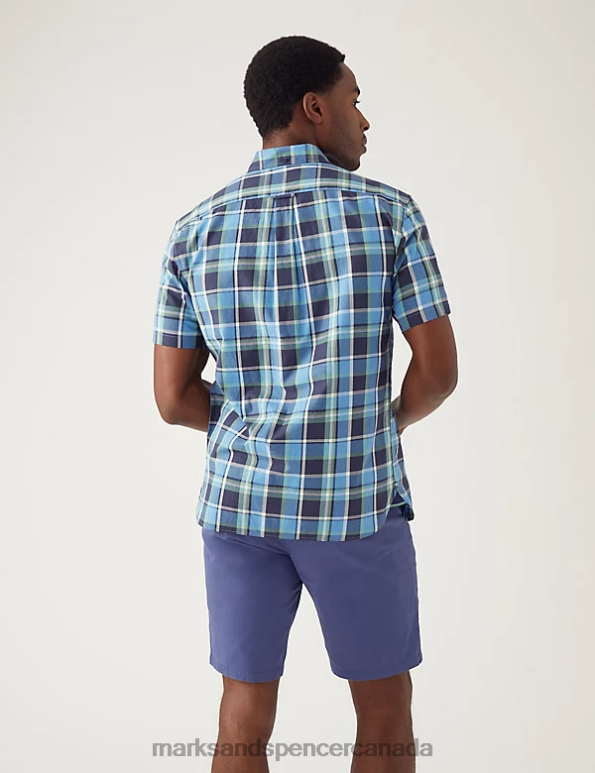 Marks and Spencer near me - Men Blue Mix Clothing Marks & Spencer Pure Cotton Check Shirt 20VTD7023