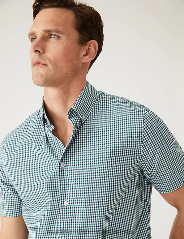 Marks and Spencer sale - Men Blue Mix Clothing Marks & Spencer Pure Cotton Gingham Shirt 20VTD5923