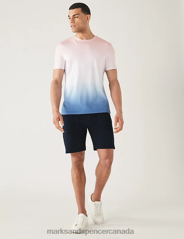 Men Blue Mix Clothing Marks & Spencer Pure Cotton Ombre T-Shirt 20VTD5928 - Marks and Spencer online