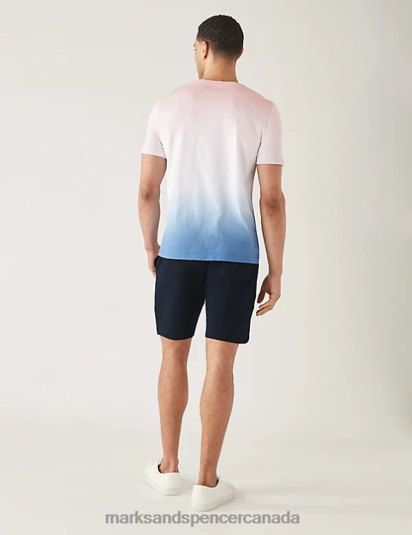 Men Blue Mix Clothing Marks & Spencer Pure Cotton Ombre T-Shirt 20VTD5928 - Marks and Spencer online