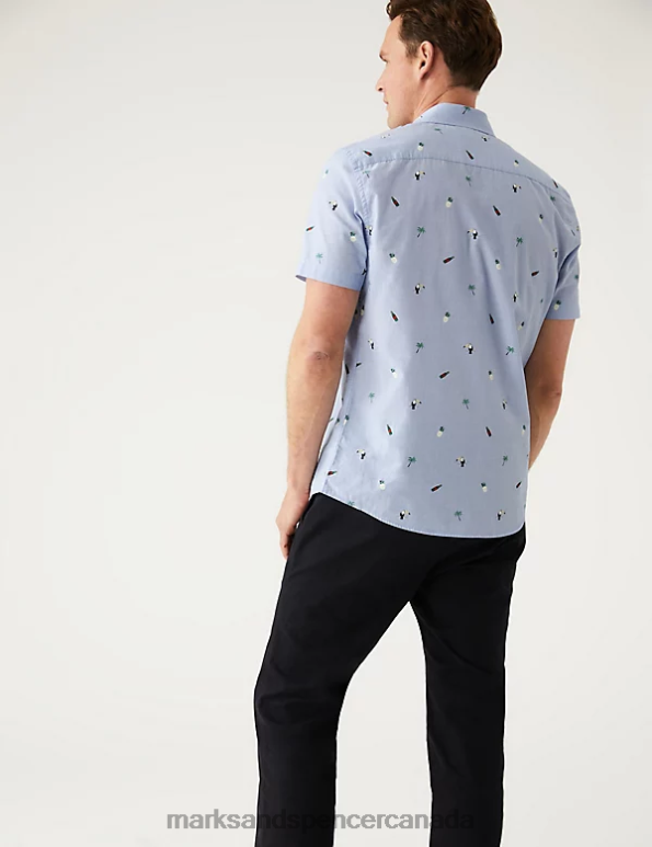 Marks and Spencer near me - Men Blue Mix Clothing Marks & Spencer Pure Cotton Print Shirt 20VTD5302