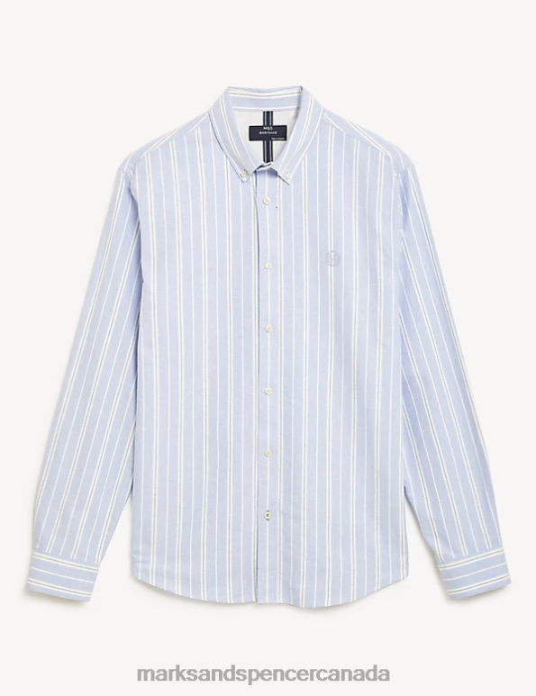 Marks and Spencer sale - Men Blue Mix Clothing Marks & Spencer Pure Cotton Striped Oxford Shirt 20VTD5593