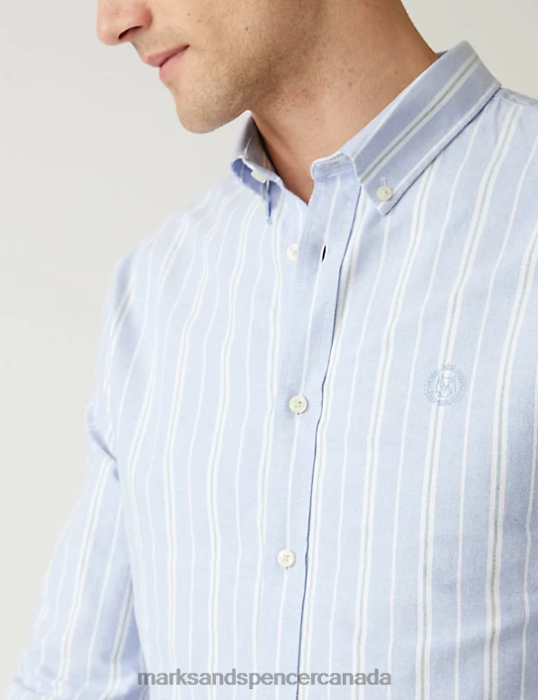 Marks and Spencer sale - Men Blue Mix Clothing Marks & Spencer Pure Cotton Striped Oxford Shirt 20VTD5593