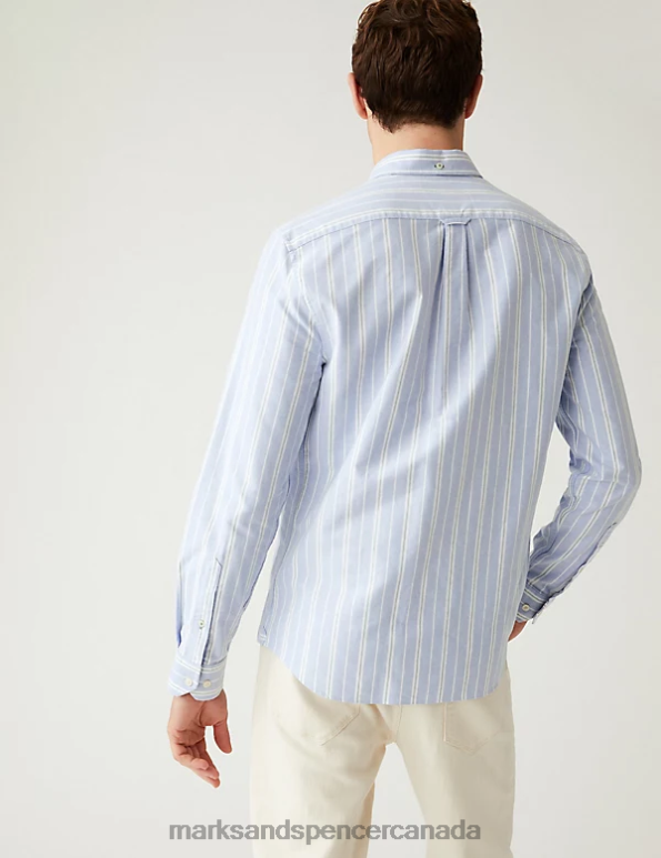 Marks and Spencer sale - Men Blue Mix Clothing Marks & Spencer Pure Cotton Striped Oxford Shirt 20VTD5593