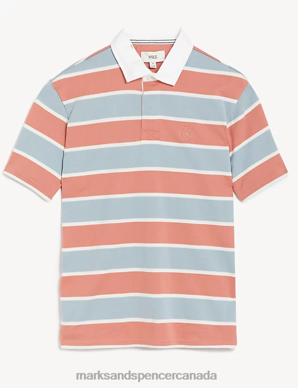 Marks and Spencer Canada - Men Blue Mix Clothing Marks & Spencer Pure Cotton Striped Rugby Shirt 20VTD6545