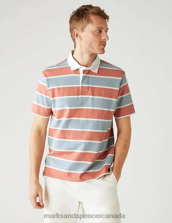 Marks and Spencer Canada - Men Blue Mix Clothing Marks & Spencer Pure Cotton Striped Rugby Shirt 20VTD6545
