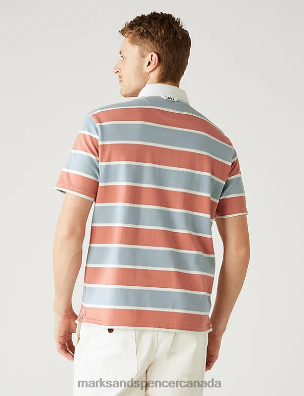 Marks and Spencer Canada - Men Blue Mix Clothing Marks & Spencer Pure Cotton Striped Rugby Shirt 20VTD6545