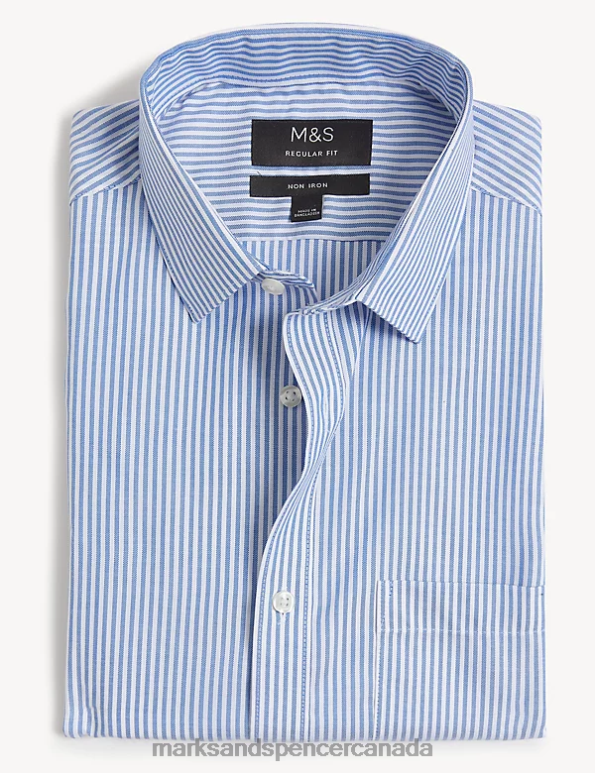 Men Blue Mix Clothing Marks & Spencer Regular Fit Non Iron Pure Cotton Oxford Shirt 20VTD5670 - Marks and Spencer Canada locations