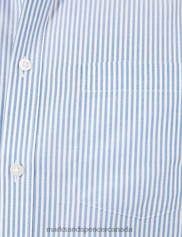 Men Blue Mix Clothing Marks & Spencer Regular Fit Non Iron Pure Cotton Oxford Shirt 20VTD5670 - Marks and Spencer Canada locations