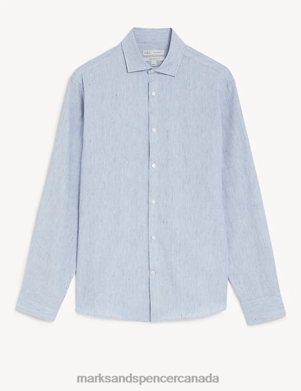 Marks and Spencer sale - Men Blue Mix Clothing Marks & Spencer Tailored Fit Italian Linen Miracle Shirt 20VTD5843