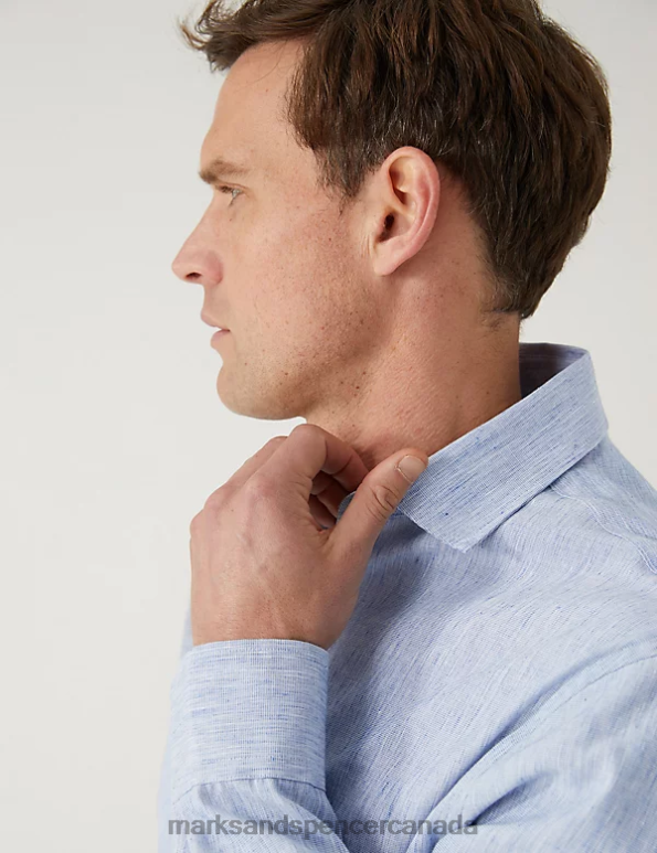 Marks and Spencer sale - Men Blue Mix Clothing Marks & Spencer Tailored Fit Italian Linen Miracle Shirt 20VTD5843