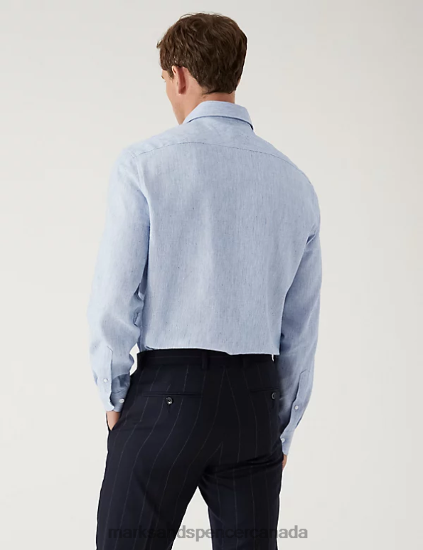 Marks and Spencer sale - Men Blue Mix Clothing Marks & Spencer Tailored Fit Italian Linen Miracle Shirt 20VTD5843
