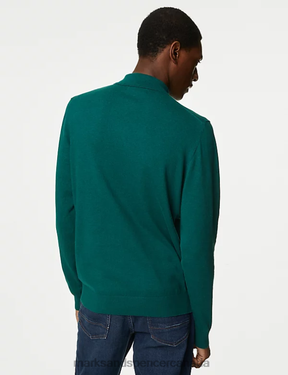 Marks and Spencer sale - Men Bottle Green Clothing Marks & Spencer Cotton Rich Tipped Knitted Polo Shirt 20VTD7173