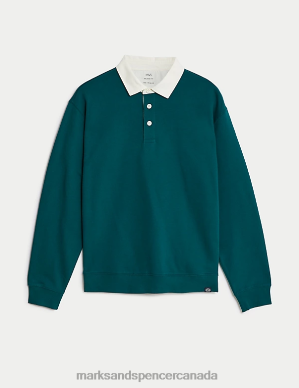 Marks and Spencer sale - Men Bottle Green Clothing Marks & Spencer Pure Cotton Rugby Shirt 20VTD6188