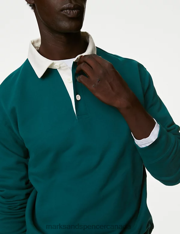 Marks and Spencer sale - Men Bottle Green Clothing Marks & Spencer Pure Cotton Rugby Shirt 20VTD6188