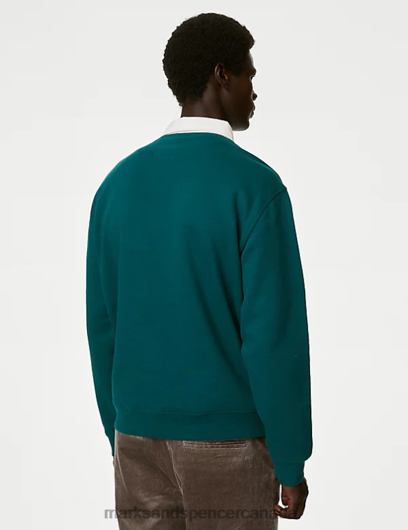 Marks and Spencer sale - Men Bottle Green Clothing Marks & Spencer Pure Cotton Rugby Shirt 20VTD6188