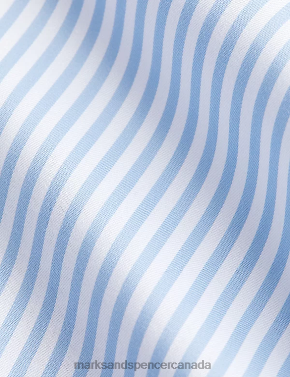 Men Bright Blue Clothing Marks & Spencer Regular Fit Pure Cotton Striped Shirt 20VTD6815 - Marks and Spencer Canada locations