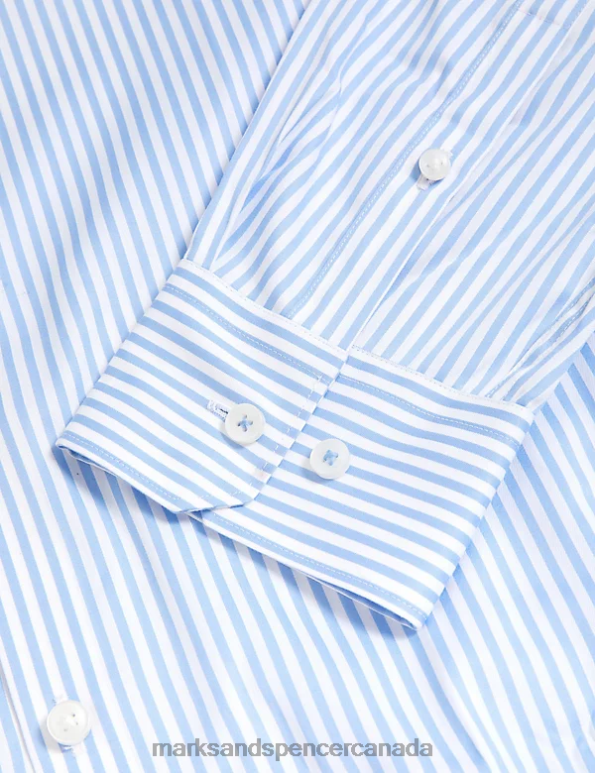 Men Bright Blue Clothing Marks & Spencer Regular Fit Pure Cotton Striped Shirt 20VTD6815 - Marks and Spencer Canada locations