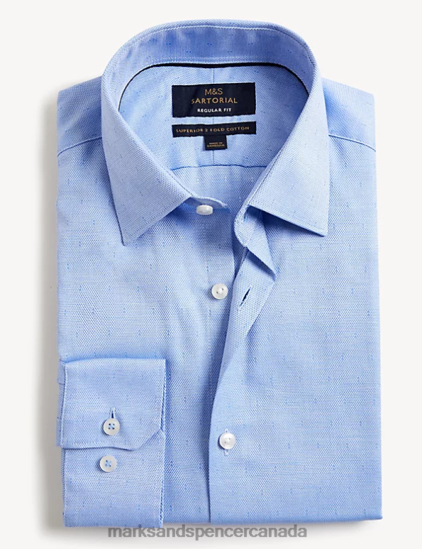 Marks and Spencer near me - Men Bright Blue Clothing Marks & Spencer Regular Fit Pure Cotton Textured Shirt 20VTD5641