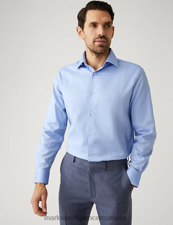 Marks and Spencer near me - Men Bright Blue Clothing Marks & Spencer Regular Fit Pure Cotton Textured Shirt 20VTD5641