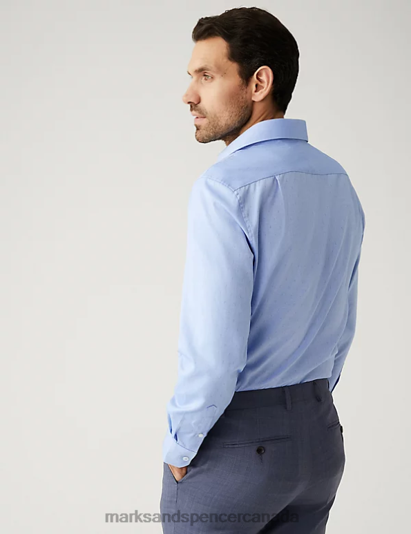 Marks and Spencer near me - Men Bright Blue Clothing Marks & Spencer Regular Fit Pure Cotton Textured Shirt 20VTD5641