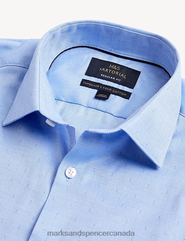 Marks and Spencer near me - Men Bright Blue Clothing Marks & Spencer Regular Fit Pure Cotton Textured Shirt 20VTD5641