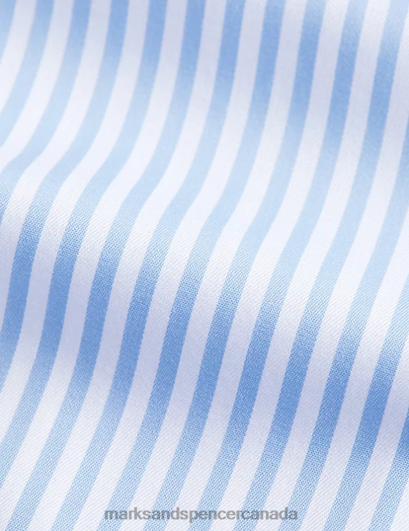 Men Bright Blue Clothing Marks & Spencer Slim Fit Pure Cotton Striped Shirt 20VTD7017 - Marks and Spencer Canada locations