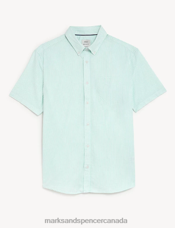 Men Bright Green Clothing Marks & Spencer Pure Cotton Striped Oxford Shirt 20VTD6791 - Marks and Spencer outlet