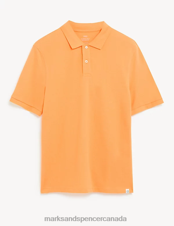 Men Bright Orange Clothing Marks & Spencer Pure Cotton Pique Polo Shirt 20VTD205 - Marks and Spencer outlet