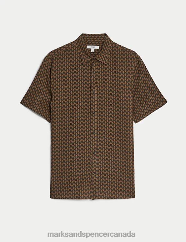 Men Brown Mix Clothing Marks & Spencer Geometric Print Shirt 20VTD6282 - Marks and Spencer online