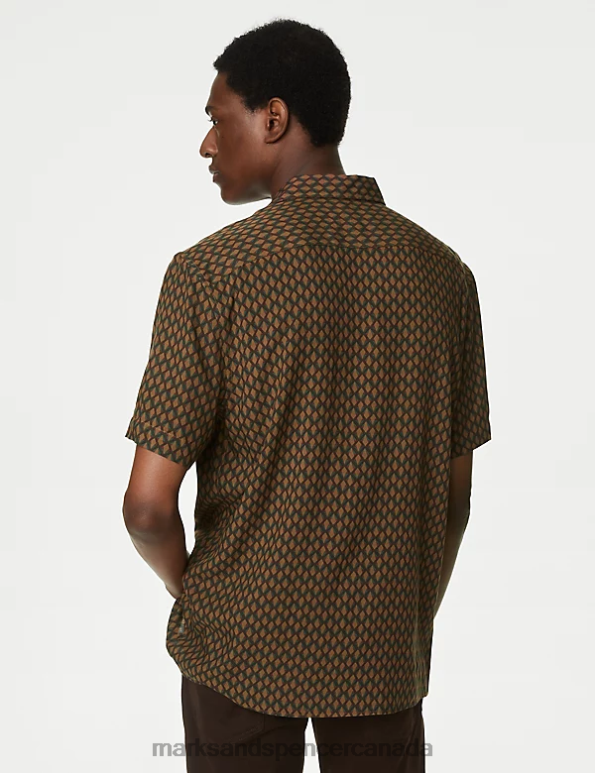 Men Brown Mix Clothing Marks & Spencer Geometric Print Shirt 20VTD6282 - Marks and Spencer online