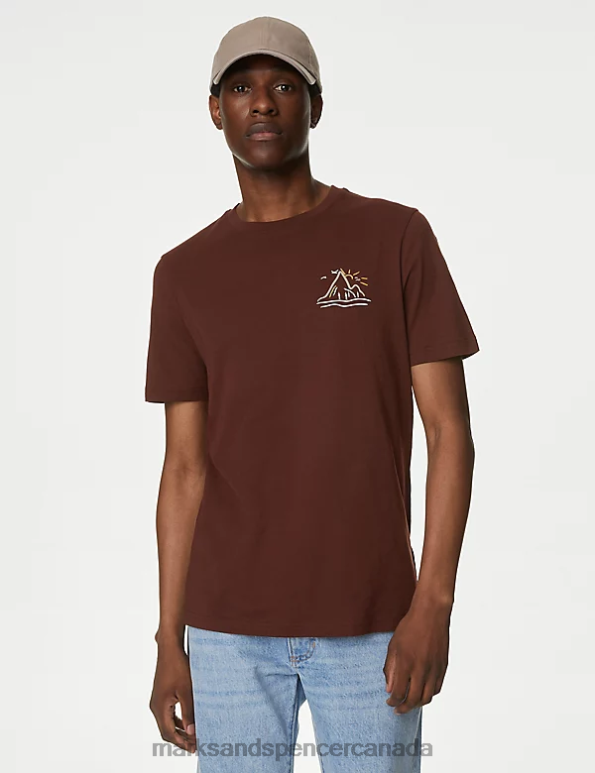 Men Burgundy Clothing Marks & Spencer Pure Cotton Mountain Graphic T-Shirt 20VTD5608 - Marks and Spencer online