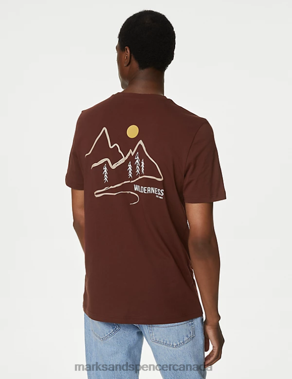 Men Burgundy Clothing Marks & Spencer Pure Cotton Mountain Graphic T-Shirt 20VTD5608 - Marks and Spencer online