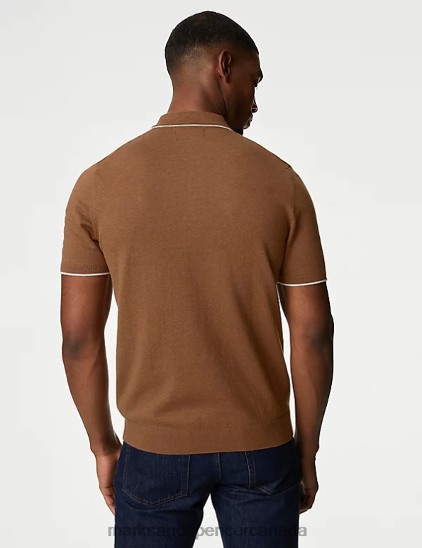 Marks and Spencer sale - Men Caramel Clothing Marks & Spencer Cotton Rich Short Sleeve Knitted Polo Shirt 20VTD6687