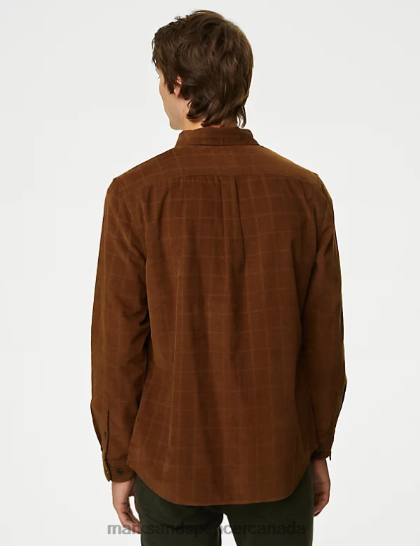 Marks and Spencer Canada - Men Caramel Clothing Marks & Spencer Pure Cotton Corduroy Check Shirt 20VTD7019