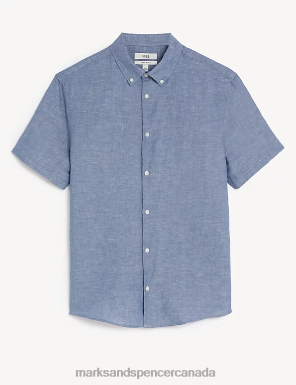 Marks and Spencer near me - Men Chambray Clothing Marks & Spencer Easy Iron Linen Rich Shirt 20VTD7106