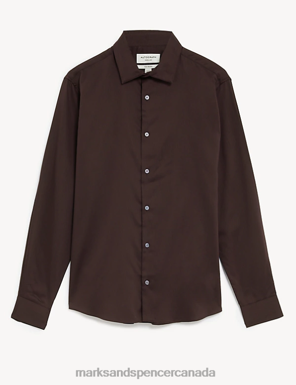 Men Chocolate Clothing Marks & Spencer Regular Fit Silk Blend Shirt 20VTD6473 - Marks and Spencer online