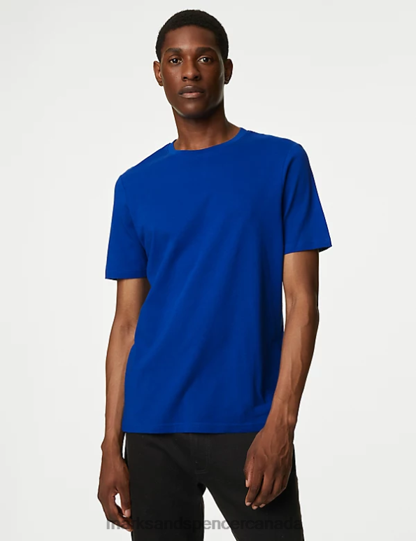 Men Cobalt Clothing Marks & Spencer Pure Cotton Crew Neck T-Shirt 20VTD161 - Marks and Spencer online