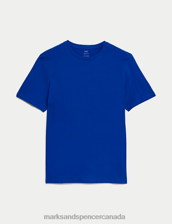 Men Cobalt Clothing Marks & Spencer Pure Cotton Crew Neck T-Shirt 20VTD161 - Marks and Spencer online