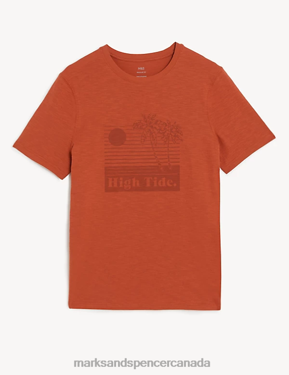 Men Copper Clothing Marks & Spencer Pure Cotton High Tide Graphic T-Shirt 20VTD5065 - Marks and Spencer outlet