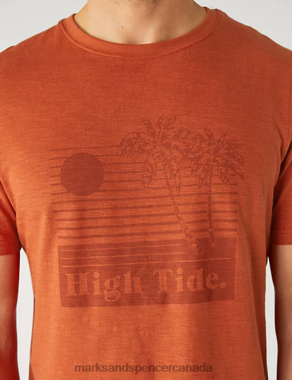 Men Copper Clothing Marks & Spencer Pure Cotton High Tide Graphic T-Shirt 20VTD5065 - Marks and Spencer outlet