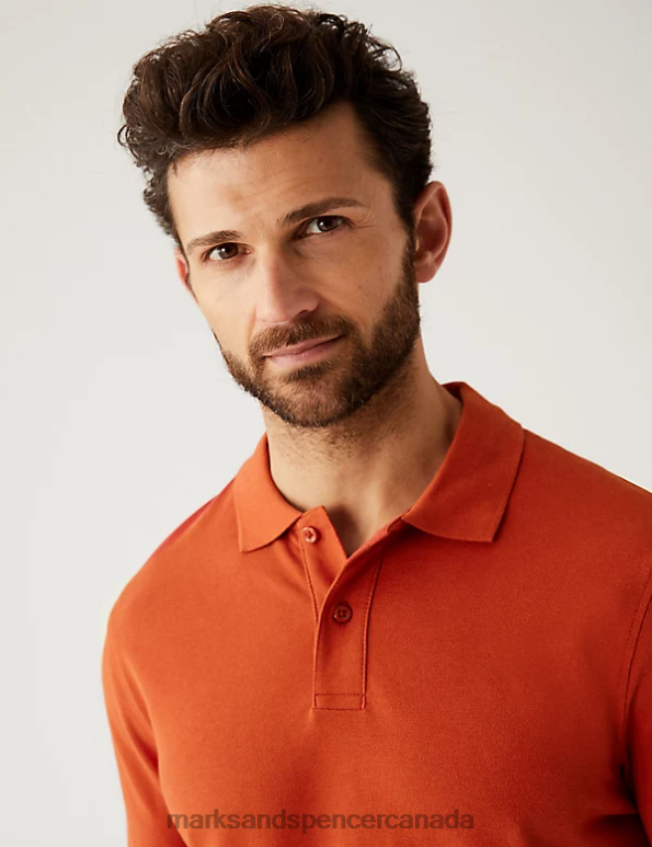 Marks and Spencer sale - Men Copper Clothing Marks & Spencer Pure Cotton Pique Polo Shirt 20VTD201