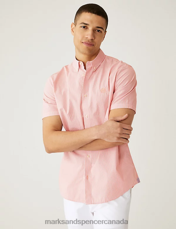 Marks and Spencer sale - Men Copper Clothing Marks & Spencer Pure Cotton Striped Shirt 20VTD5620