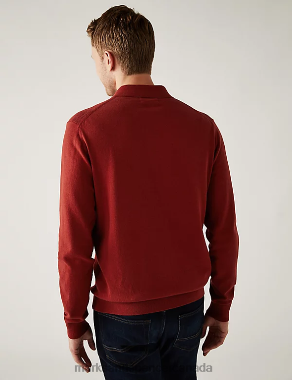 Men Copper Tan Clothing Marks & Spencer Cotton Rich Textured Knitted Polo Shirt 20VTD6219 - Marks and Spencer Canada locations