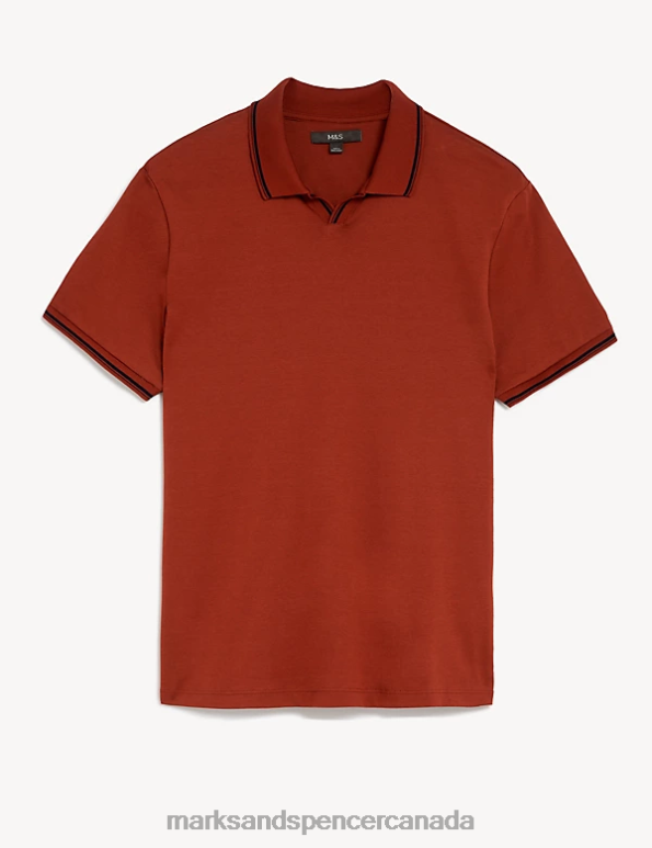 Men Copper Tan Clothing Marks & Spencer Pure Cotton Tipped Polo Shirt 20VTD6603 - Marks and Spencer Canada locations