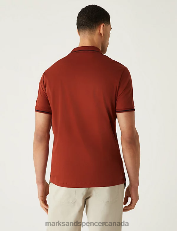 Men Copper Tan Clothing Marks & Spencer Pure Cotton Tipped Polo Shirt 20VTD6603 - Marks and Spencer Canada locations
