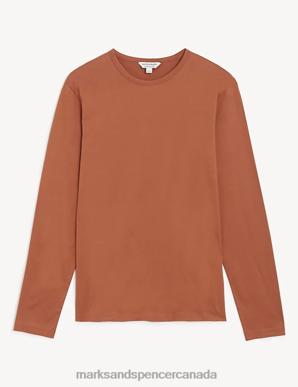 Marks and Spencer near me - Men Copper Tan Clothing Marks & Spencer Pure Supima Cotton Long Sleeve T-Shirt 20VTD6705
